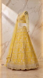 Lemon Blossom Embroidered Lehenga Set - yellow Indian bridal wedding lehenga with floral embroidery - view 6