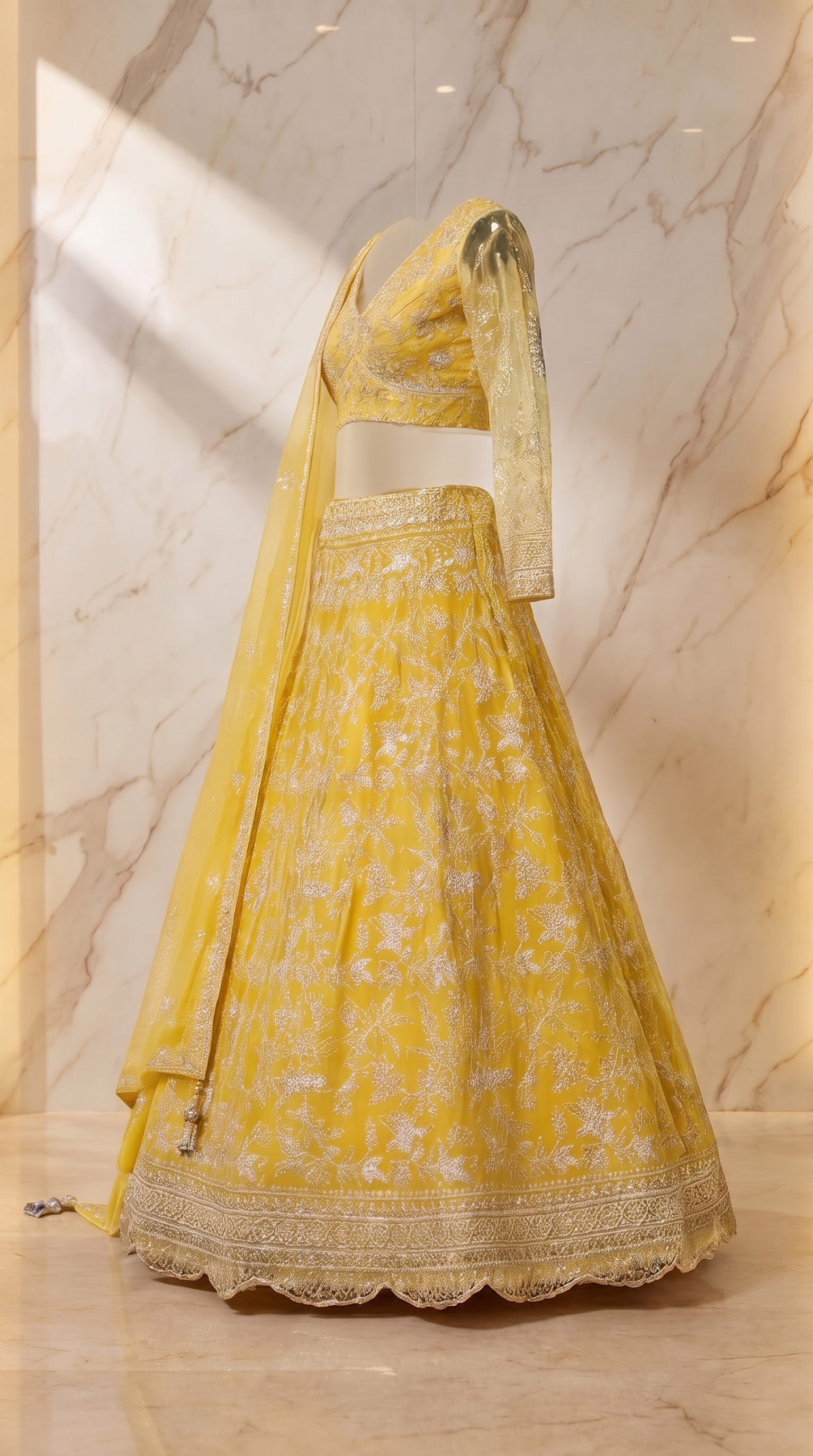 Lemon Blossom Embroidered Lehenga Set - yellow Indian bridal wedding lehenga with floral embroidery - view 6