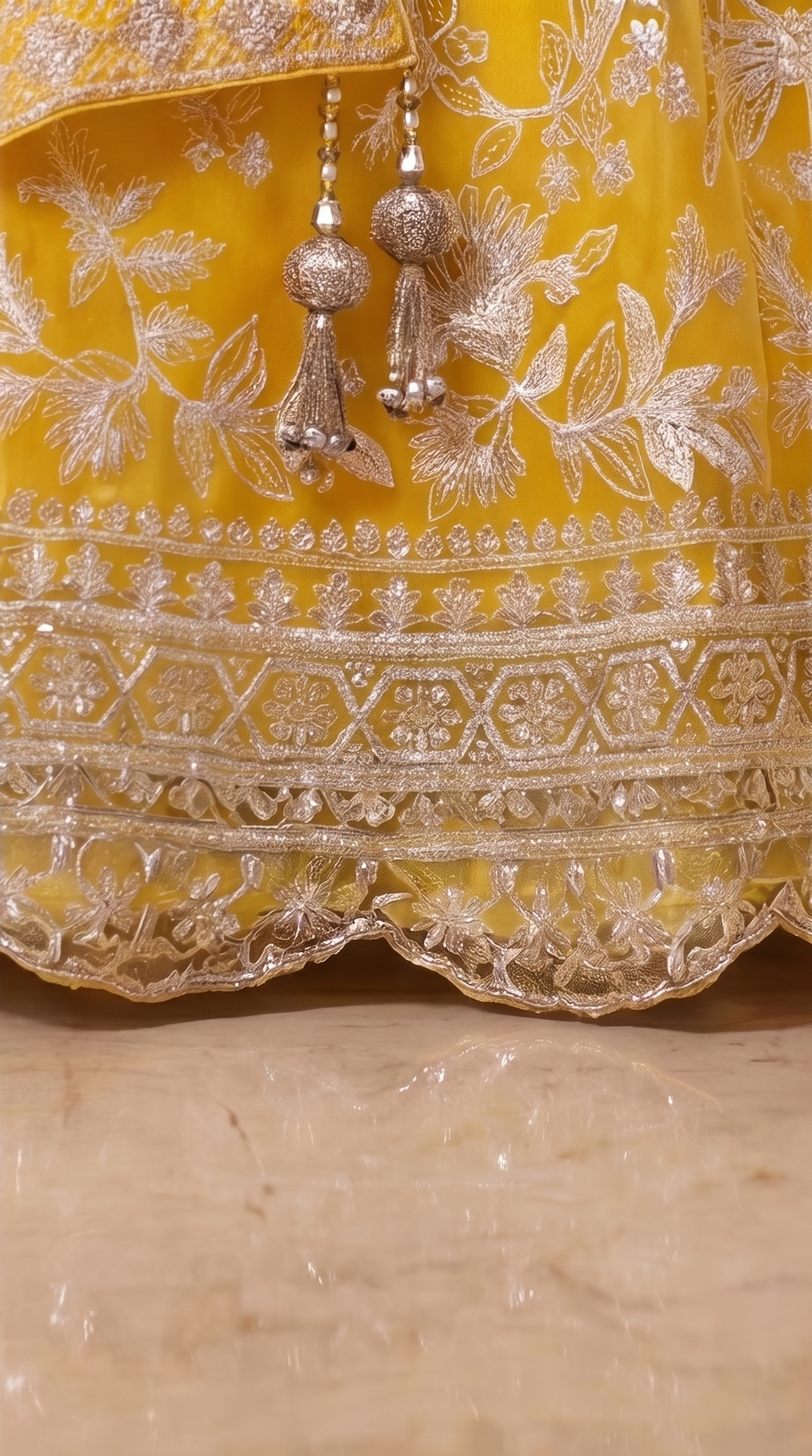 Lemon Blossom Embroidered Lehenga Set - yellow Indian bridal wedding lehenga with floral embroidery - view 7
