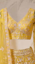 Lemon Blossom Embroidered Lehenga Set - yellow Indian bridal wedding lehenga with floral embroidery - view 8