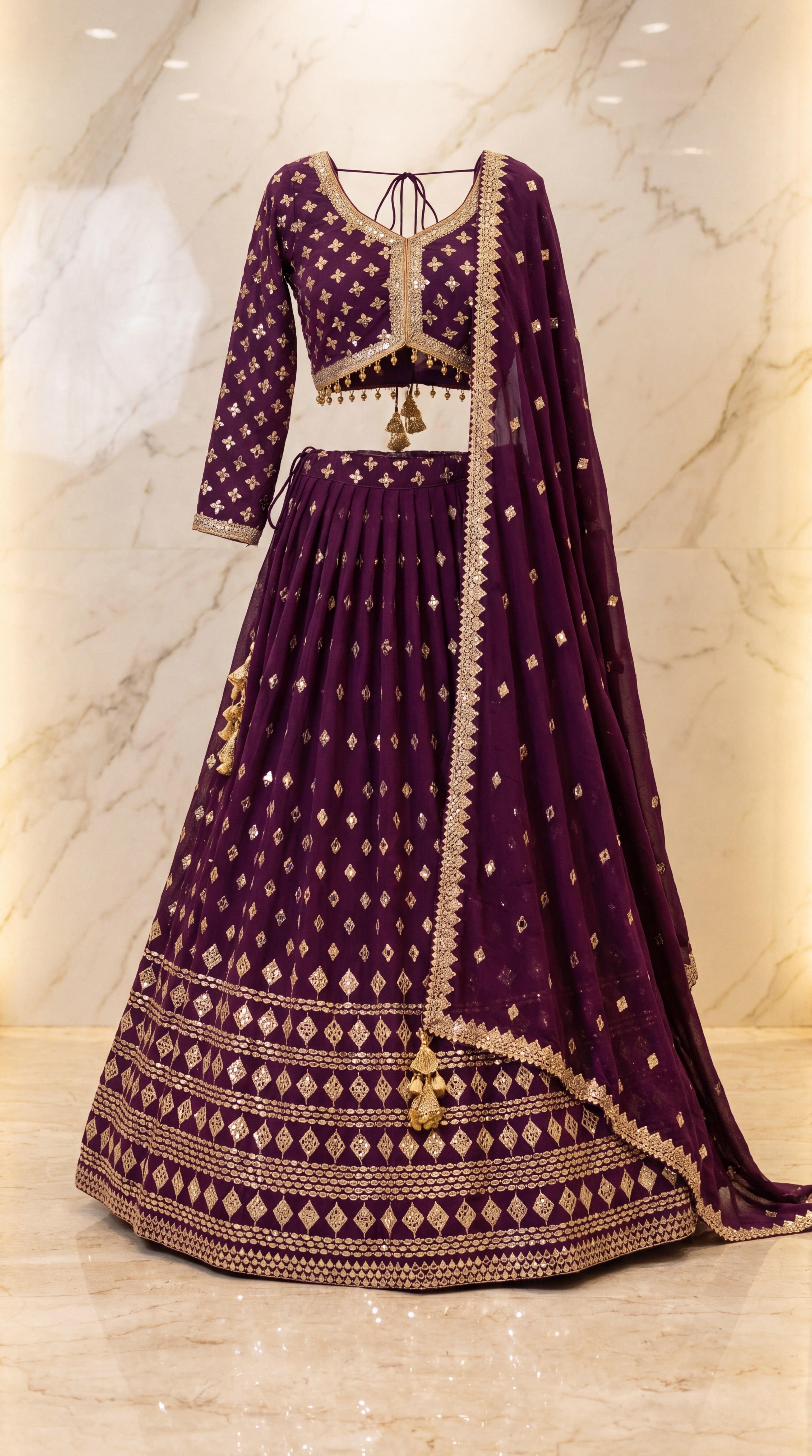 Heritage Mirror Lehenga Set - Indian bridal wedding lehenga with mirror work embroidery - view 6