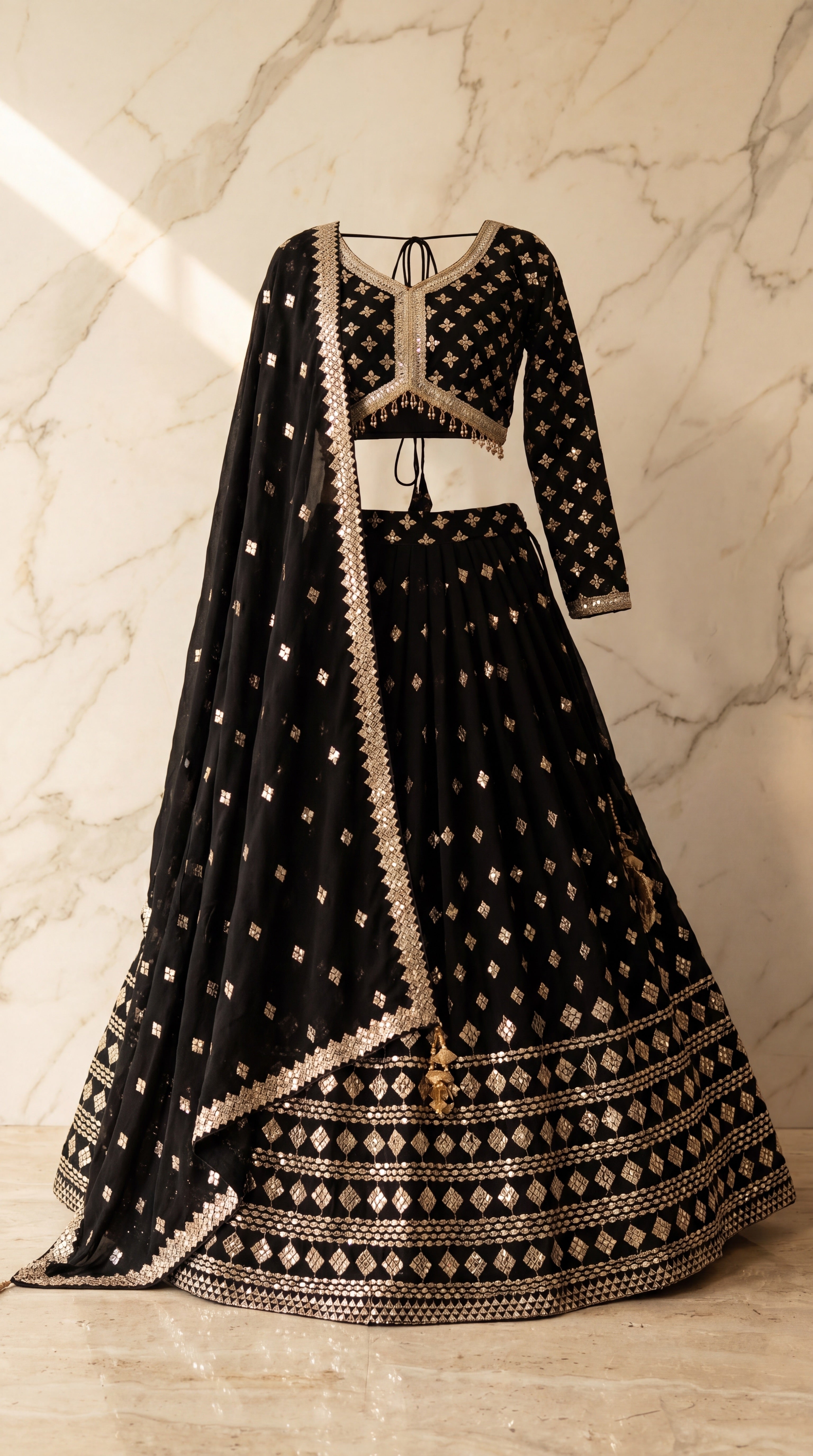 Heritage Mirror Lehenga Set - Indian bridal wedding lehenga with mirror work embroidery - view 12