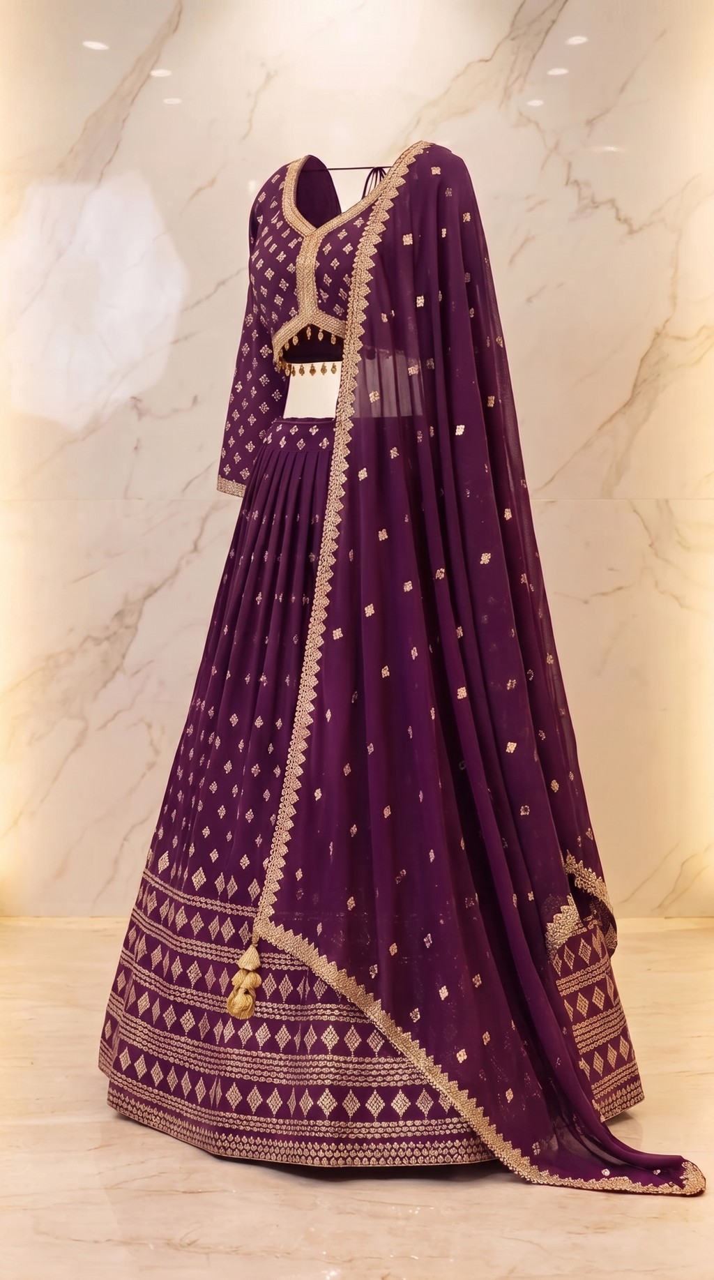 Heritage Mirror Lehenga Set - Indian bridal wedding lehenga with mirror work embroidery - view 8