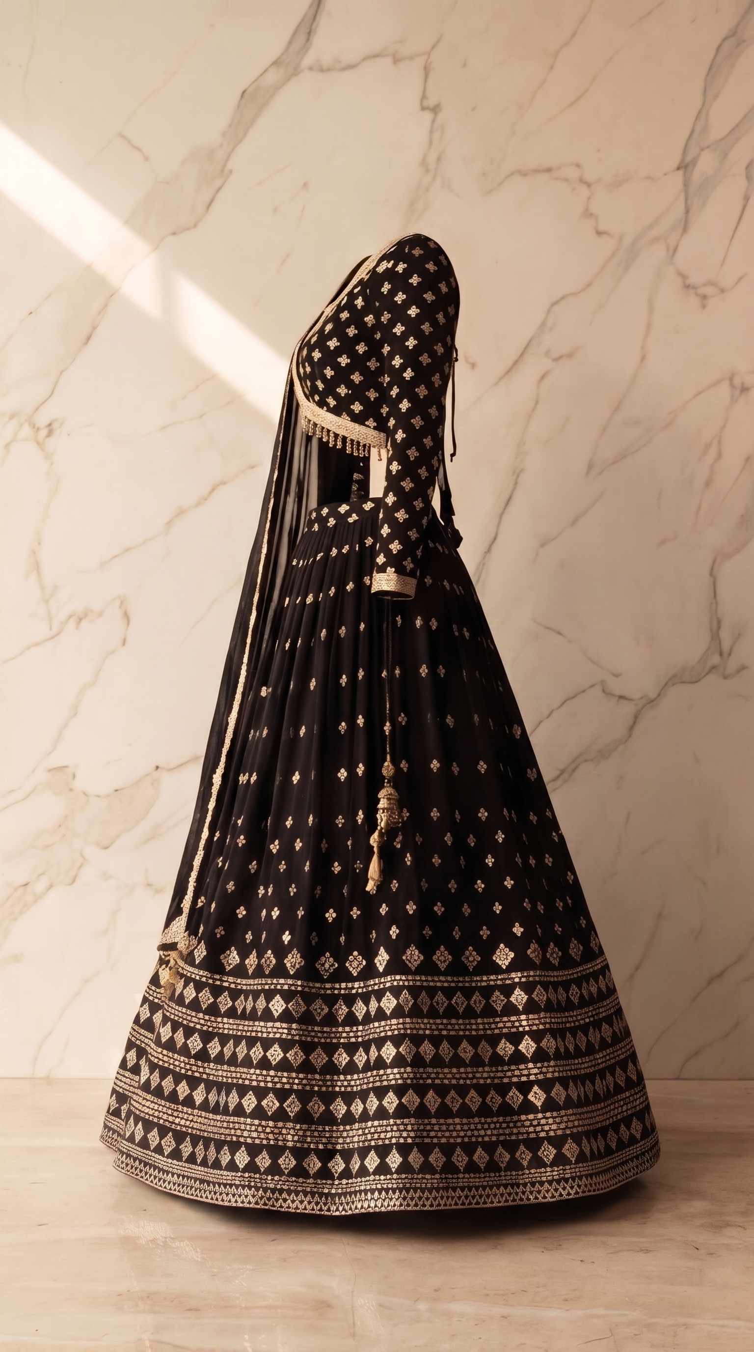 Heritage Mirror Lehenga Set - Indian bridal wedding lehenga with mirror work embroidery - view 14