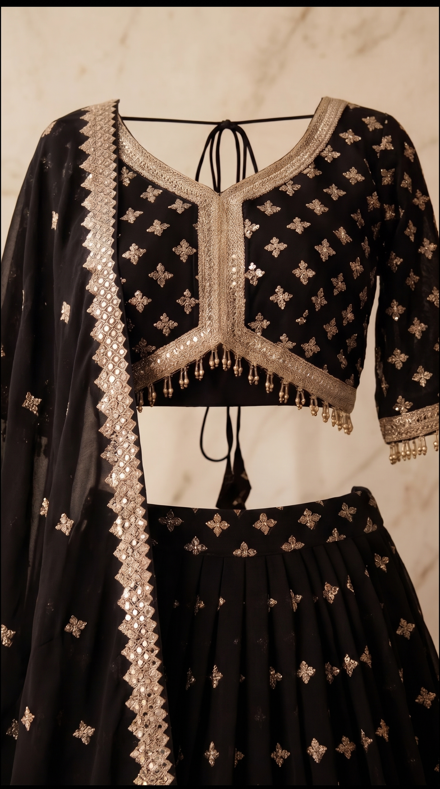 Heritage Mirror Lehenga Set - Indian bridal wedding lehenga with mirror work embroidery - view 16