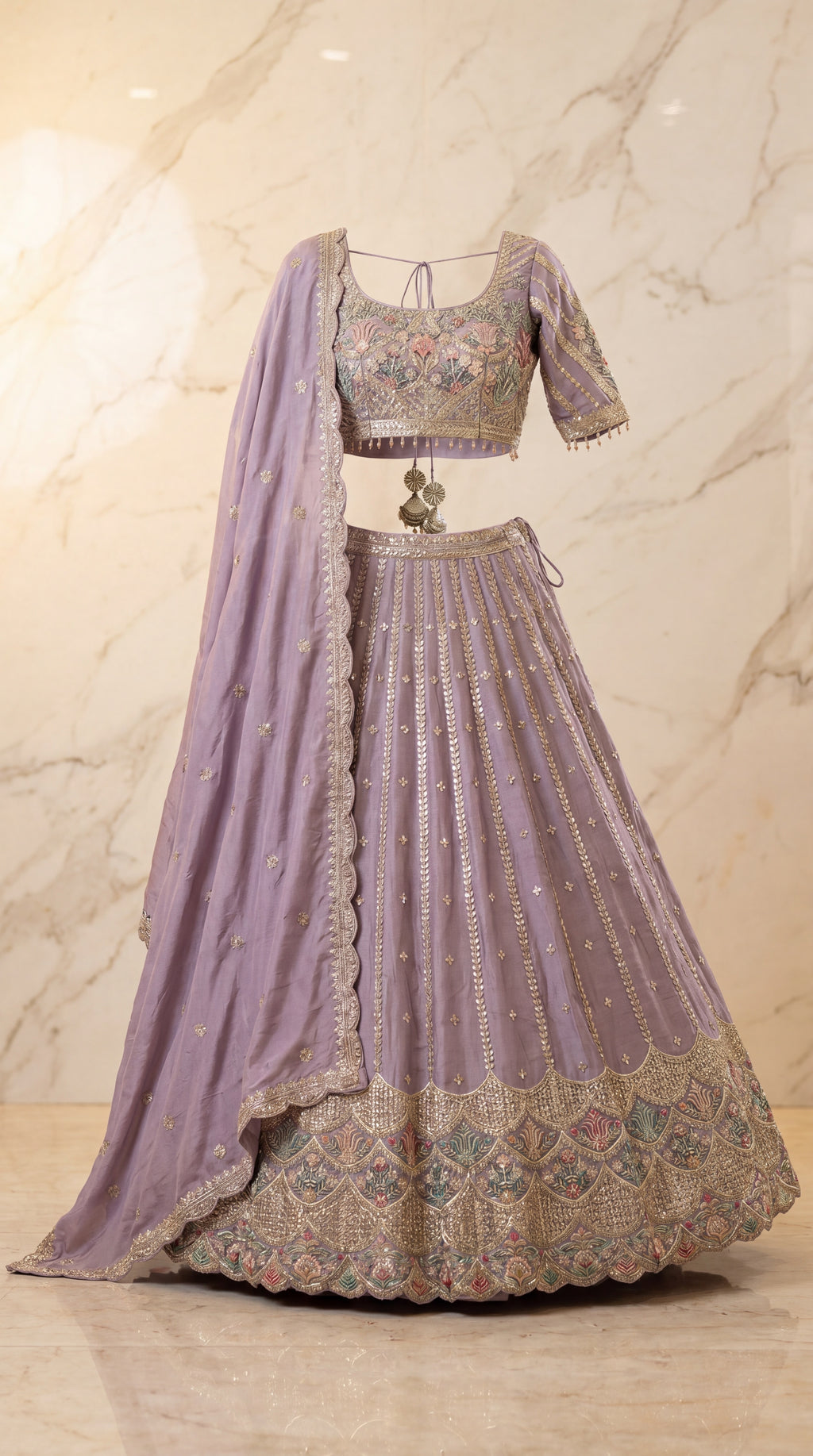 Lilac Bagh Lehenga Set - Indian wedding bridal lehenga with floral bagh embroidery - view 1