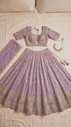 Lilac Bagh Lehenga Set - Indian wedding bridal lehenga with floral bagh embroidery - view 2