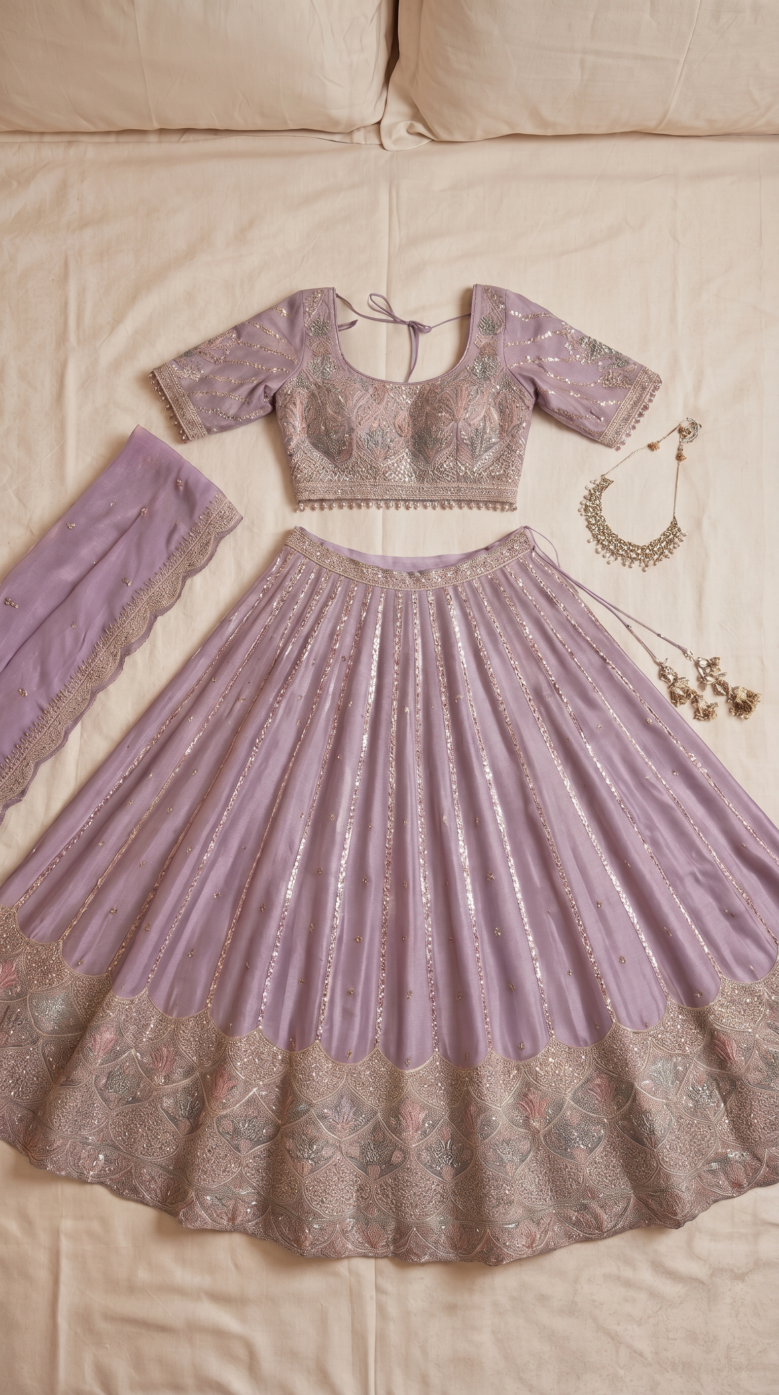 Lilac Bagh Lehenga Set - Indian wedding bridal lehenga with floral bagh embroidery - view 2