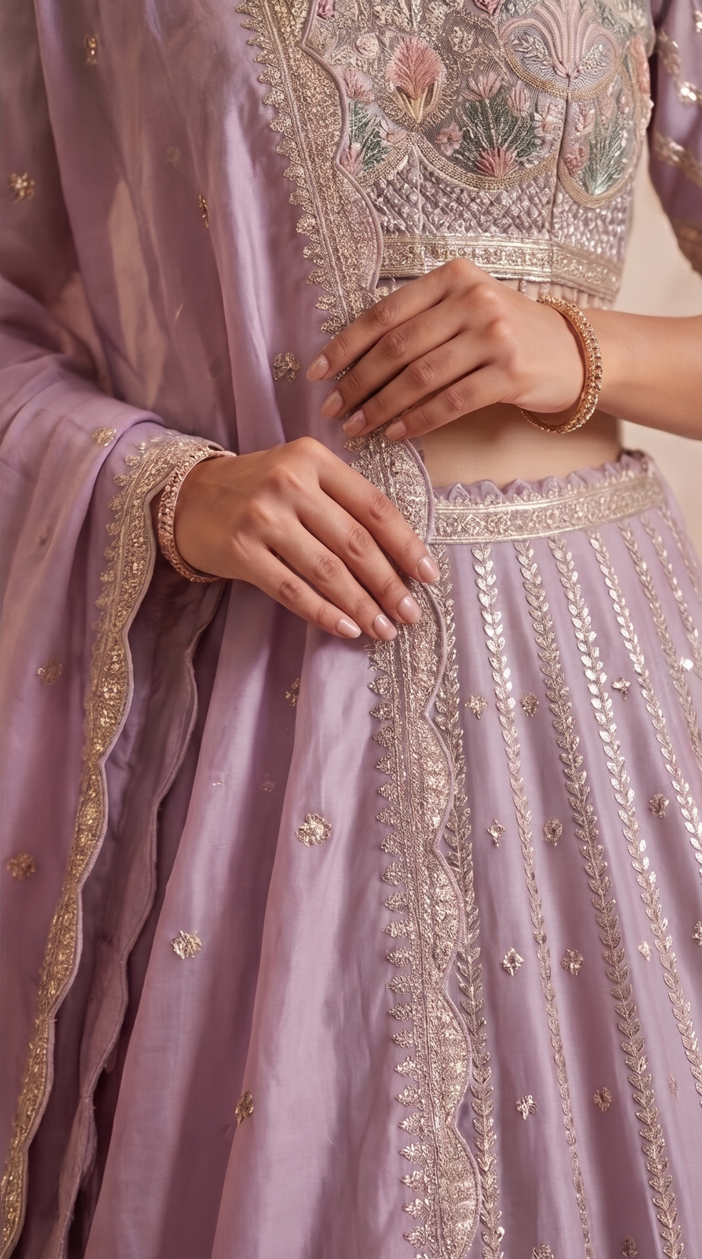 Lilac Bagh Lehenga Set - Indian wedding bridal lehenga with floral bagh embroidery - view 4