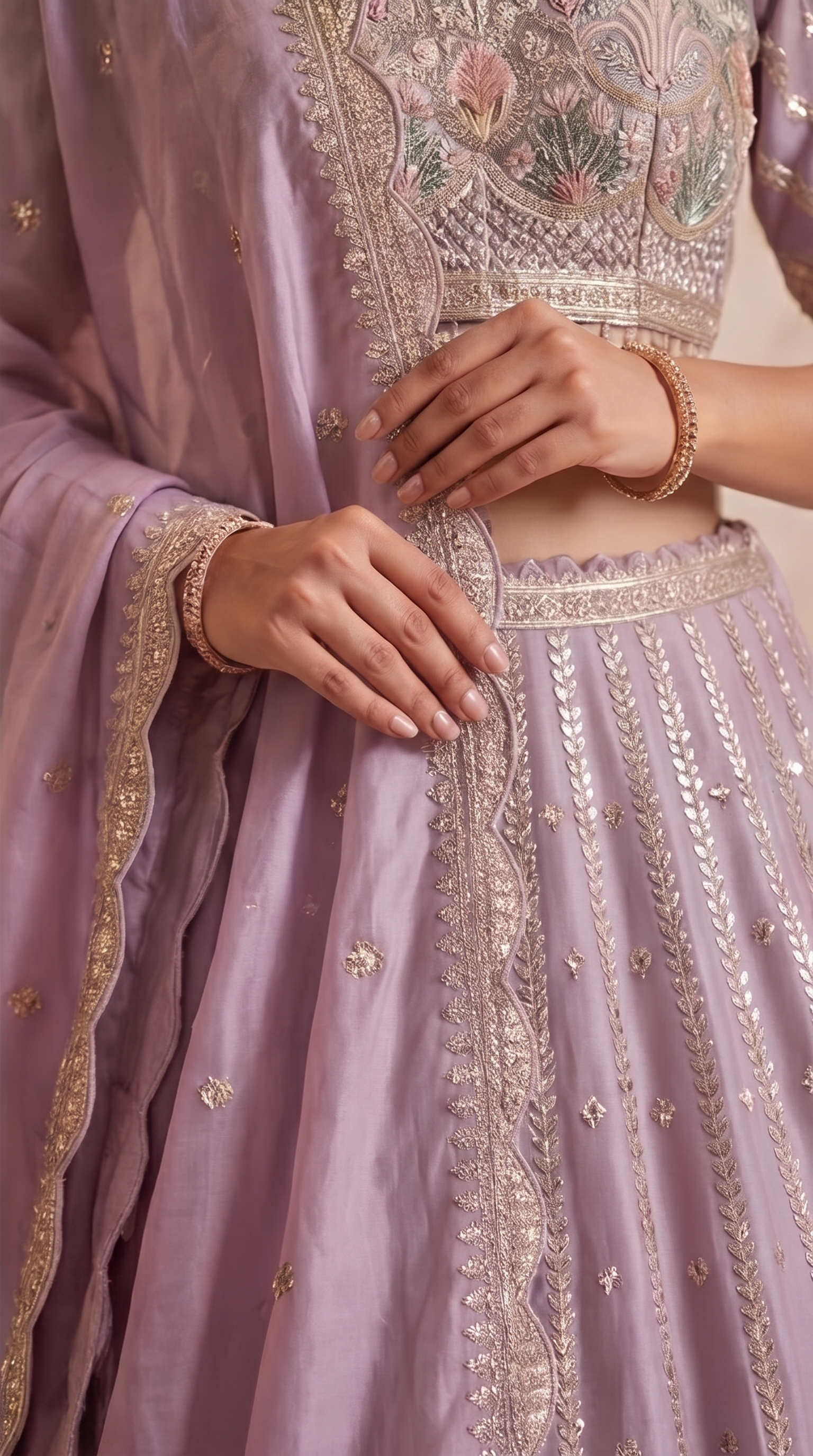 Lilac Bagh Lehenga Set - Indian wedding bridal lehenga with floral bagh embroidery - view 4