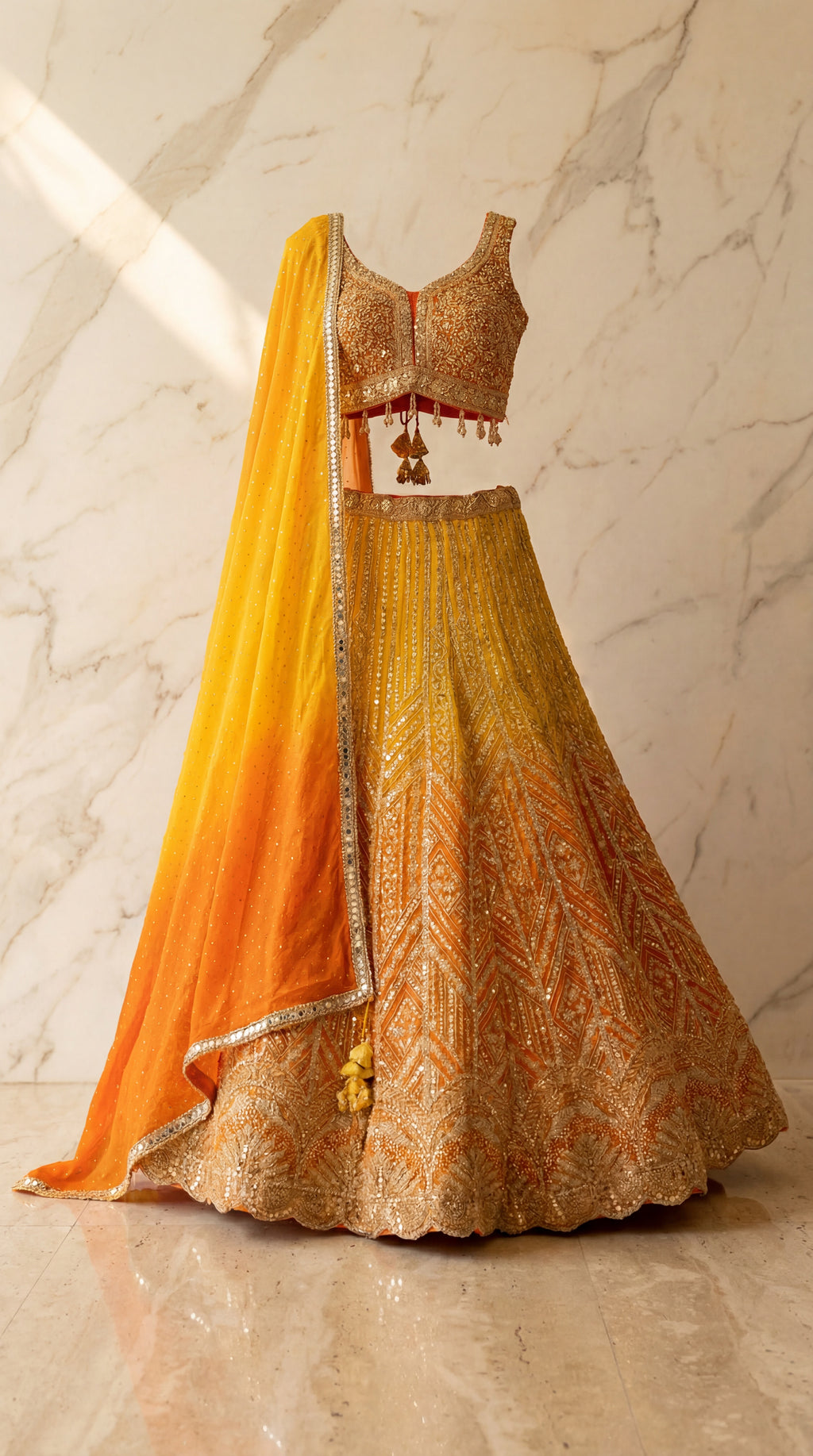 Sunburst Zari Lehenga Set - Indian bridal wedding lehenga with zari embroidery - view 1