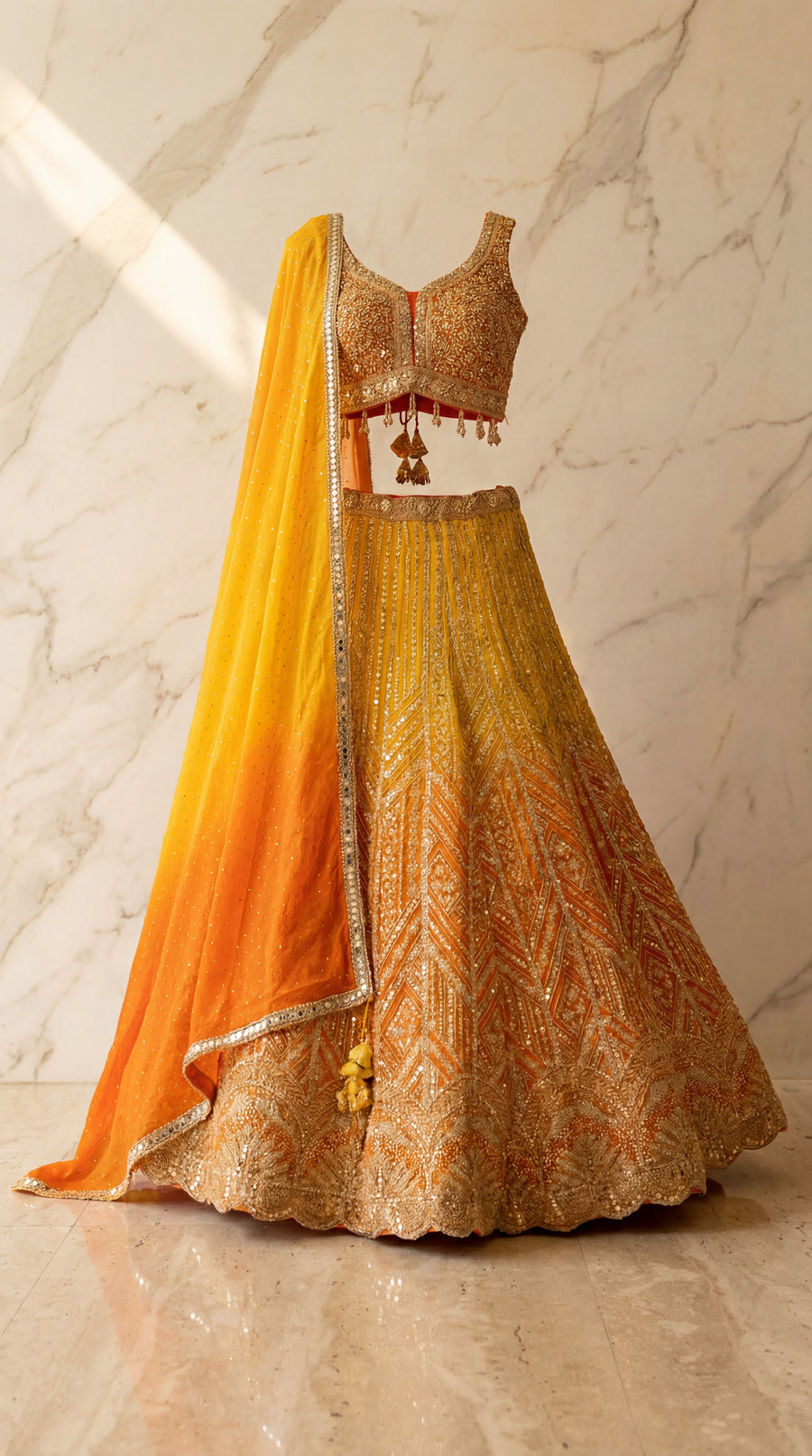 Sunburst Zari Lehenga Set - Indian bridal wedding lehenga with zari embroidery - view 1