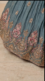Silver Gulab Lehenga Set - Indian bridal wedding lehenga with silver rose gulab embroidery - view 5