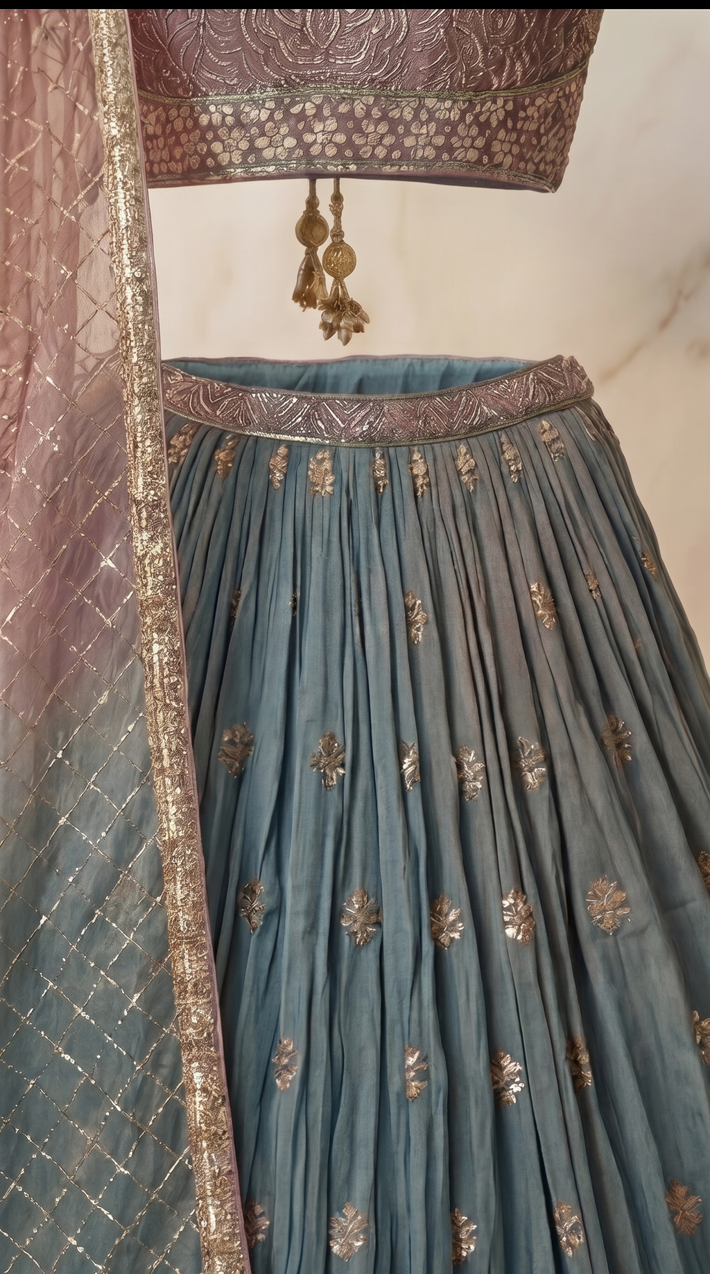 Silver Gulab Lehenga Set - Indian bridal wedding lehenga with silver rose gulab embroidery - view 4