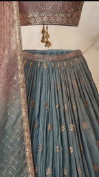 Silver Gulab Lehenga Set - Indian bridal wedding lehenga with silver rose gulab embroidery - view 4