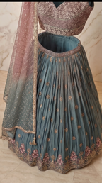 Silver Gulab Lehenga Set - Indian bridal wedding lehenga with silver rose gulab embroidery - view 6