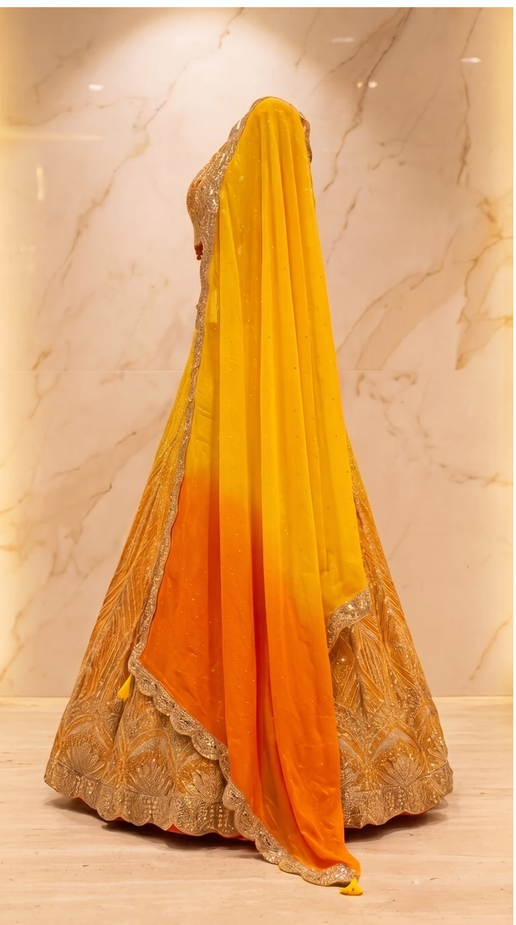 Sunburst Zari Lehenga Set - Indian bridal wedding lehenga with zari embroidery - view 3