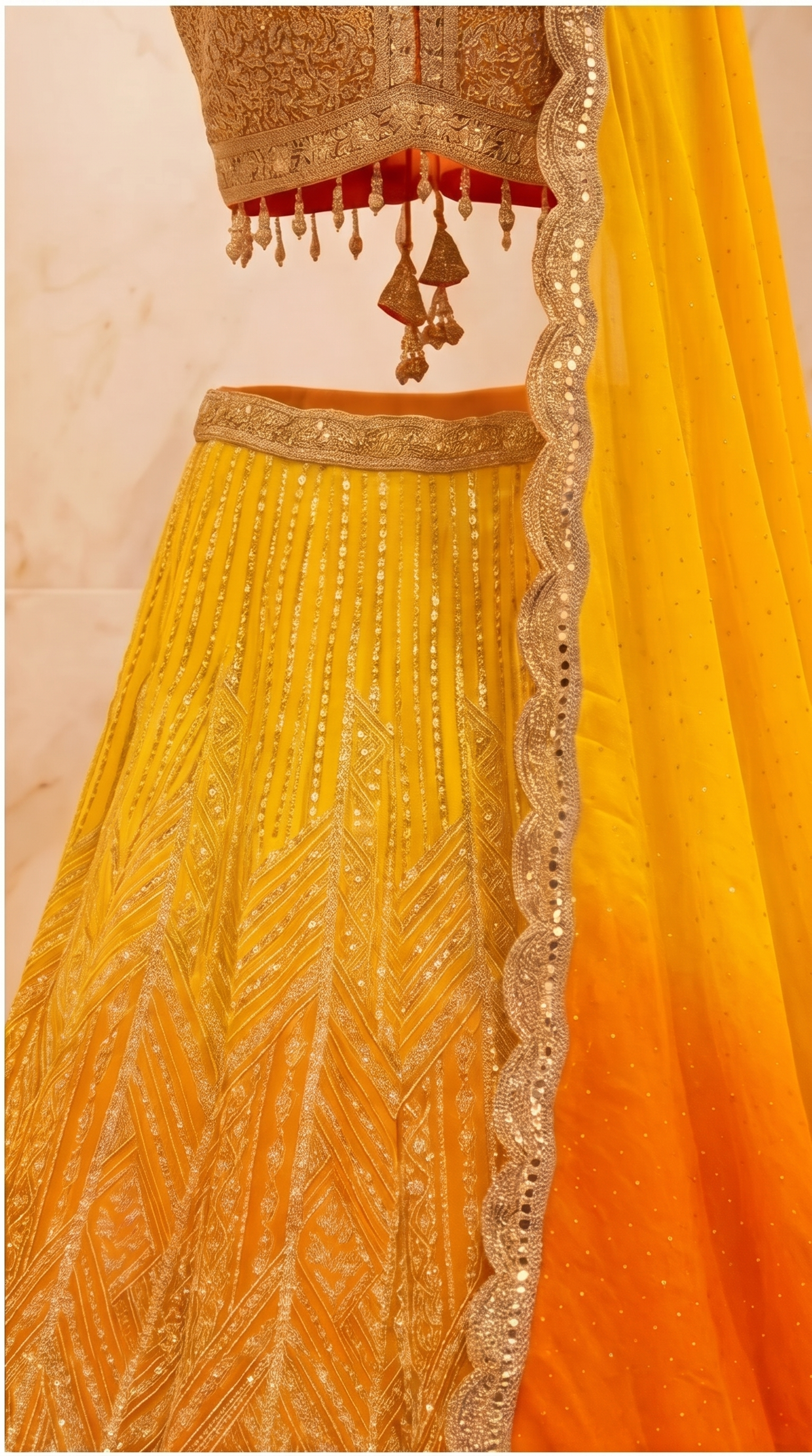 Sunburst Zari Lehenga Set - Indian bridal wedding lehenga with zari embroidery - view 6