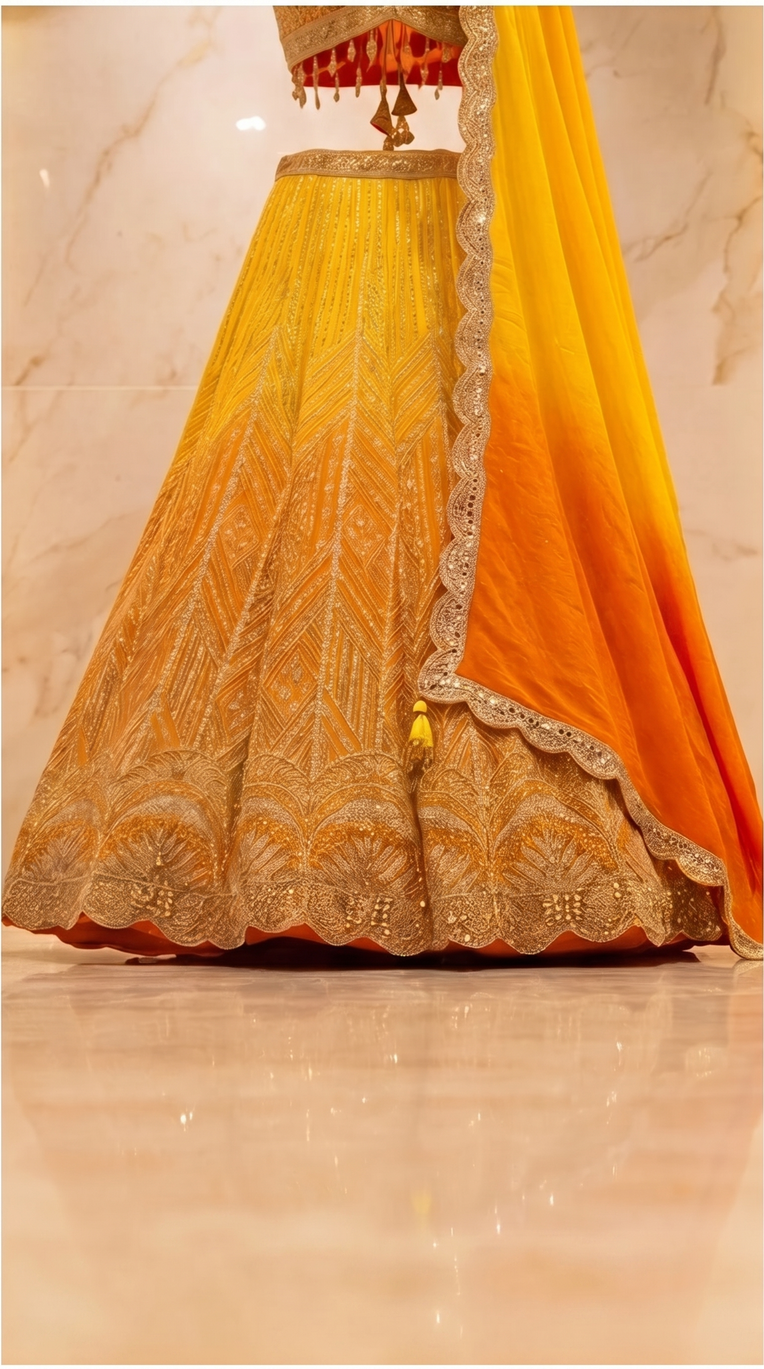 Sunburst Zari Lehenga Set - Indian bridal wedding lehenga with zari embroidery - view 2