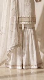Chandni Aaina Sharara Set - ivory Pakistani bridal sharara with mirror work and chikankari embroidery - view 4