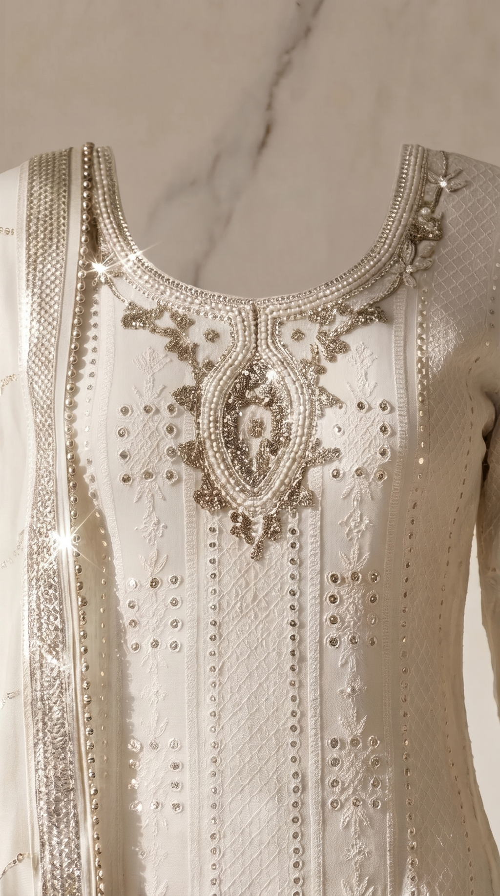Chandni Aaina Sharara Set - ivory Pakistani bridal sharara with mirror work and chikankari embroidery - view 5