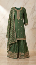 Mughal Bagh coral and green palazzo suit set — product photo 1 of 15