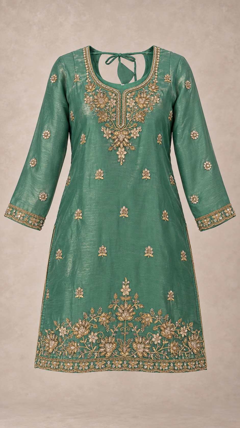 Jade Green | Fendy Silk Palazzo Set | kurta front view