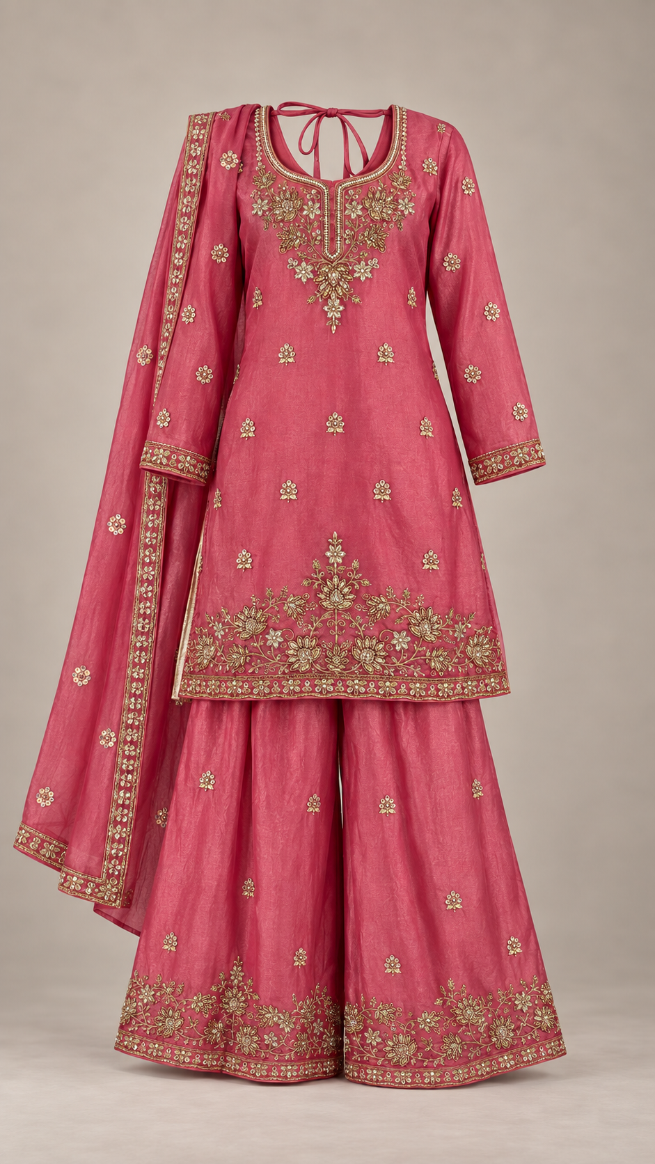 Rose Pink | Fendy Silk Palazzo Set | complete three-piece outfit front view