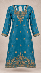 Teal Blue | Fendy Silk Palazzo Set | kurta front view