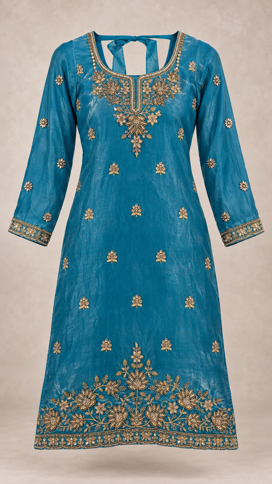 Teal Blue | Fendy Silk Palazzo Set | kurta front view