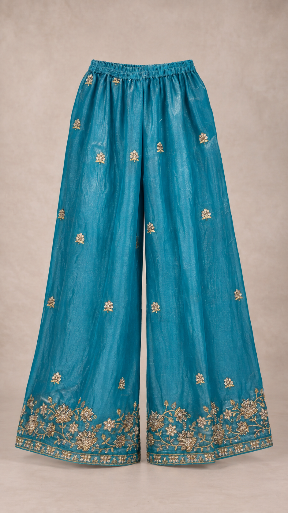 Teal Blue | Fendy Silk Palazzo Set | palazzo trousers front view