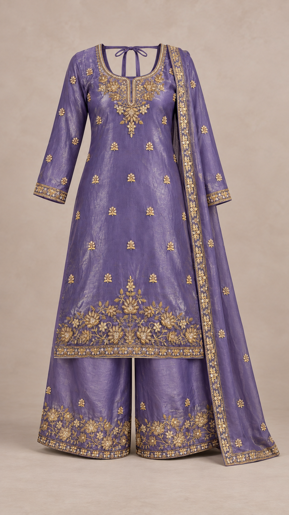 Violet | Fendy Silk Palazzo Set | complete three-piece outfit front view