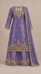 Violet | Fendy Silk Palazzo Set | complete three-piece outfit front view