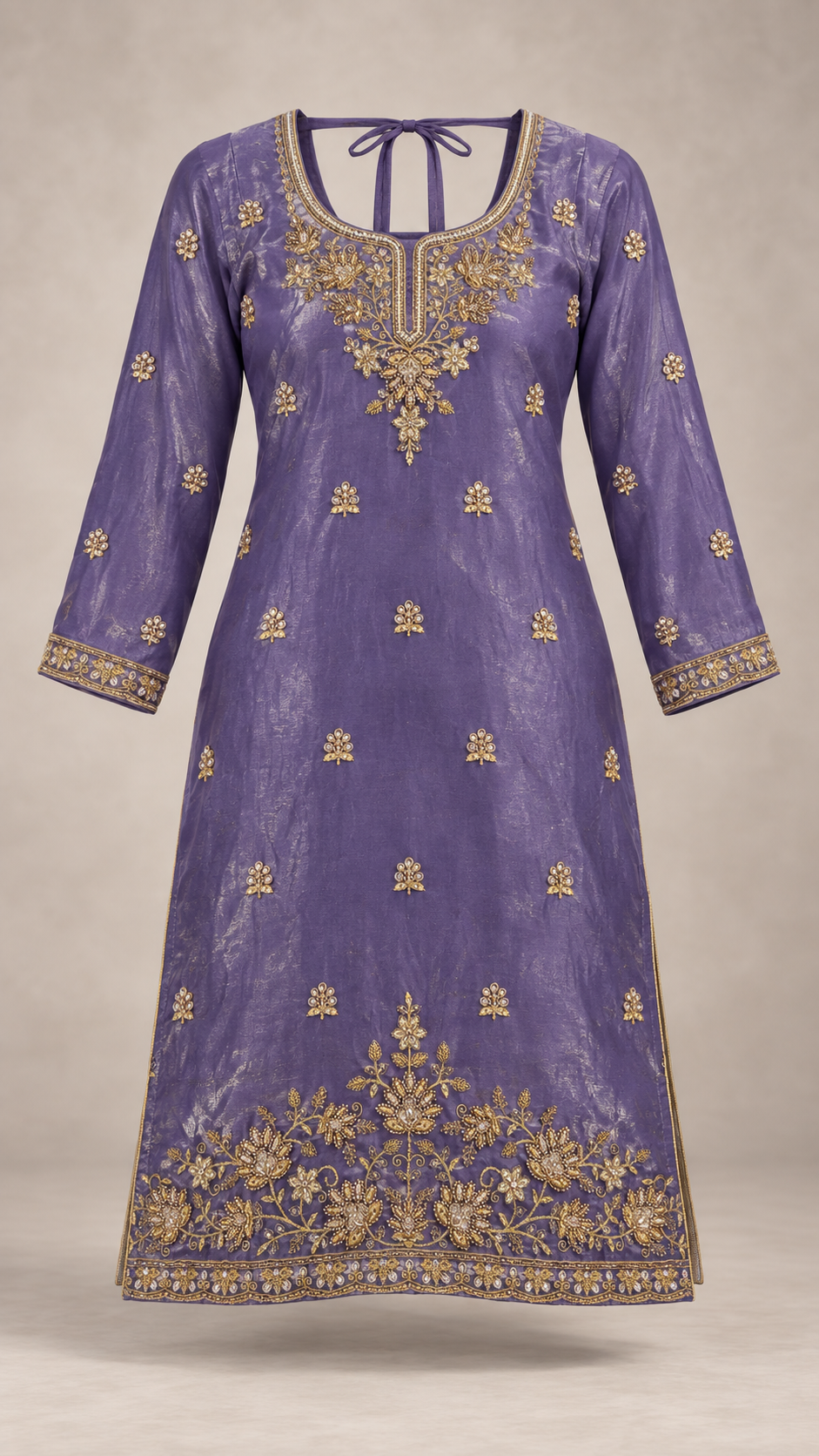 Violet | Fendy Silk Palazzo Set | kurta front view