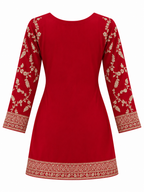 Crimson Red | Tunic back with gold sleeve and hem embroidery