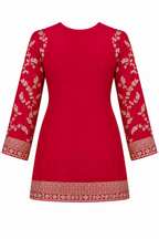 Rani Pink | Tunic back with gold sleeve and hem embroidery