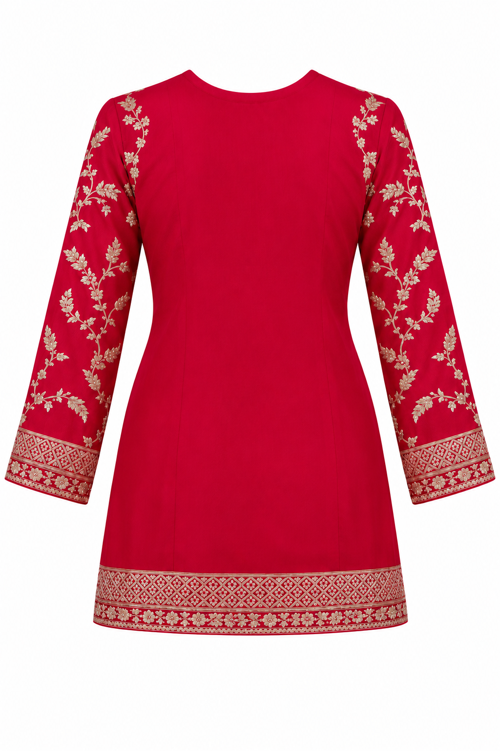 Rani Pink | Tunic back with gold sleeve and hem embroidery