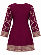 Wine Plum | Tunic back with gold sleeve and hem embroidery
