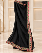 Black | Meher Embroidered Three-Piece Straight-Pant Set | dupatta scarf