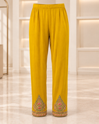 Yellow | Meher Embroidered Three-Piece Straight-Pant Set | straight trousers front view