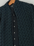 Midnight Teal | Beaded Three-Piece Sherwani Set | close-up detail of chest beadwork, front fasteners and plain inner collar