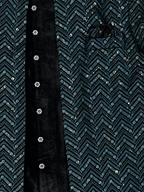 Onyx | Chevron Sequin Velvet Sherwani Set | close-up detail of faceted buttons, patterned pocket and chevron textile