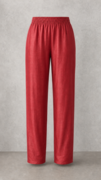 Deep Coral Red matching pull-on trousers — front view