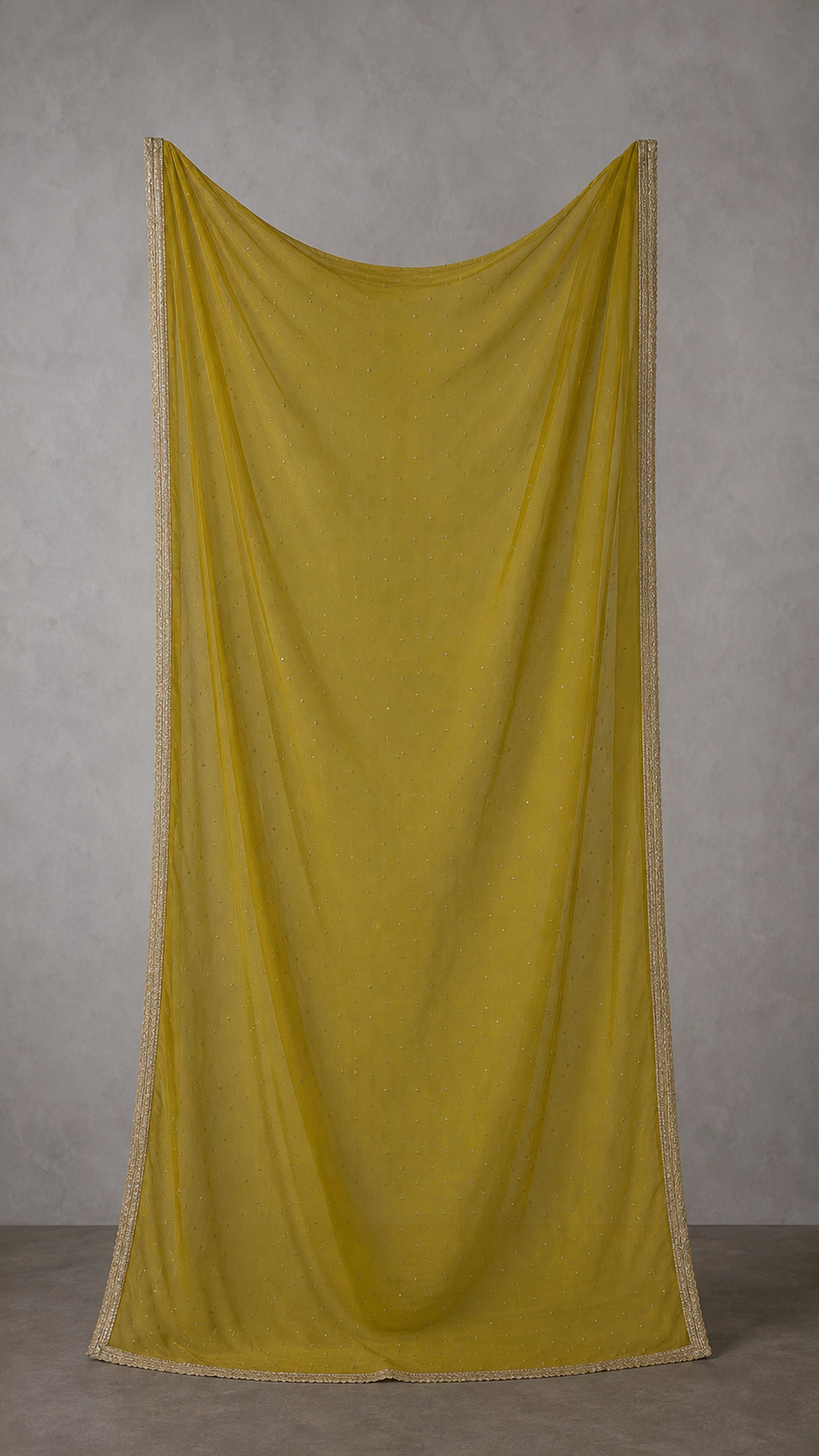 Golden Mehndi Chartreuse semi-sheer dotted dupatta — full view
