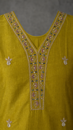 Golden Mehndi Chartreuse embroidered V neckline with visible rear neckline — detail