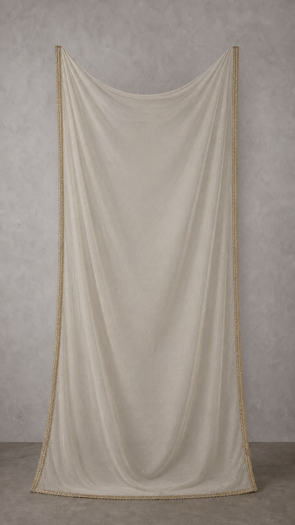 Warm Pearl Ivory semi-sheer dotted dupatta — full view
