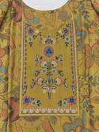 Olive Mustard | Tolo Boho Floral Suit Set | embroidered chest panel detail with central teal leaf and floral border