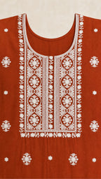 Kesar Rust Plus-Size Cotton Embroidered 3-Piece Set rectangular ivory embroidered yoke detail