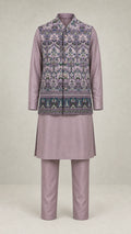 Kent Selection embroidered vest kurta set in Lavender – full outfit front view