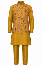 Mustard Aviary Kurta Jacket Set